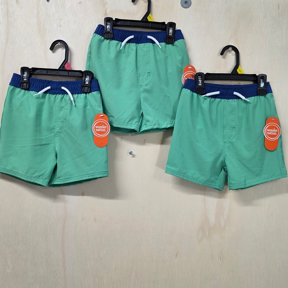 Wonder Nation Boys Green Navy Blue Swim Trunks Recycled Polyester Size 3T NWT